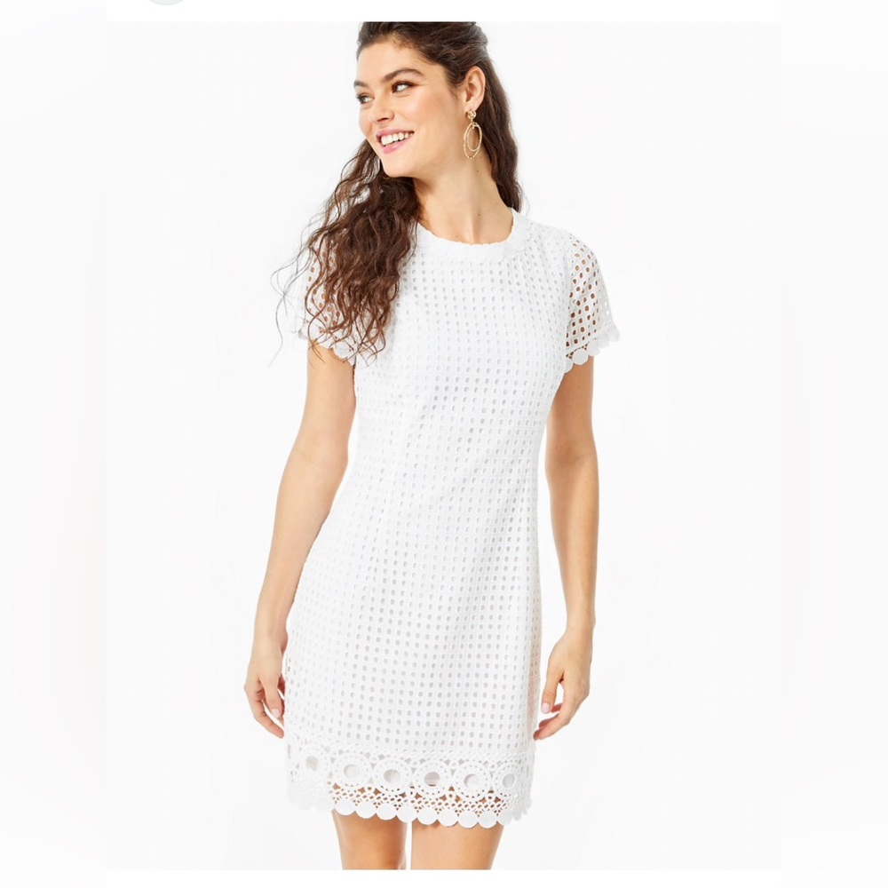 Lilly Pulitzer Jennifer white eyelet lace shift dress 00 $228 100% cotton